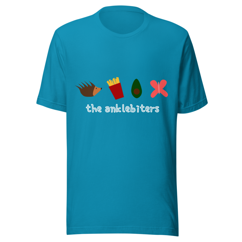 "Hedgehog, French fry, Avocado, Butterfly" - A t-shirt with the toys from the Throw It album art.

Materials: Cotton, Polyester